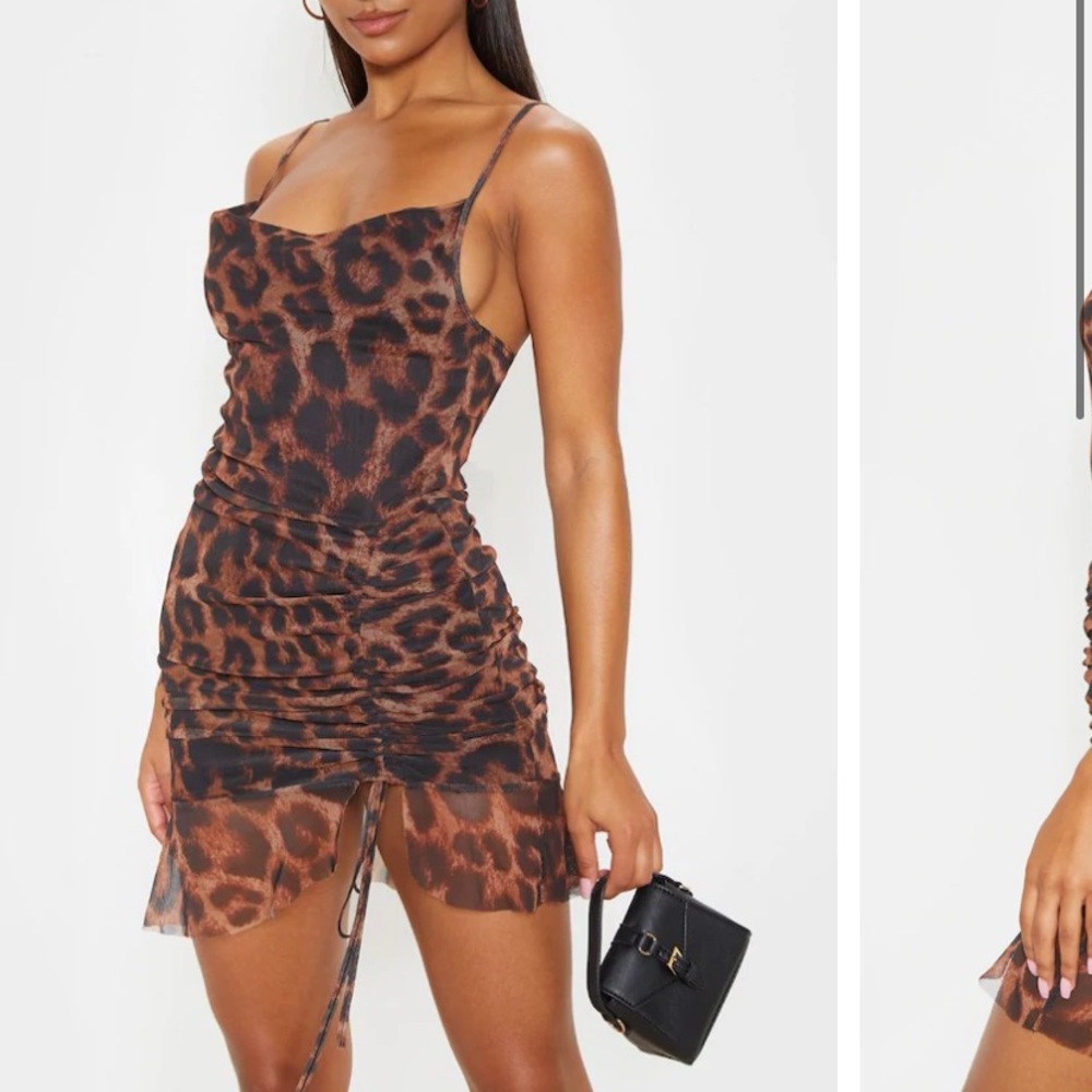 ruched leopard print body on dress